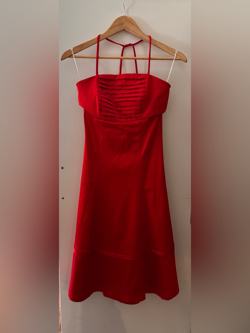 BODYBAG Red Pleated Halter Midi Dress XS Made in Montreal